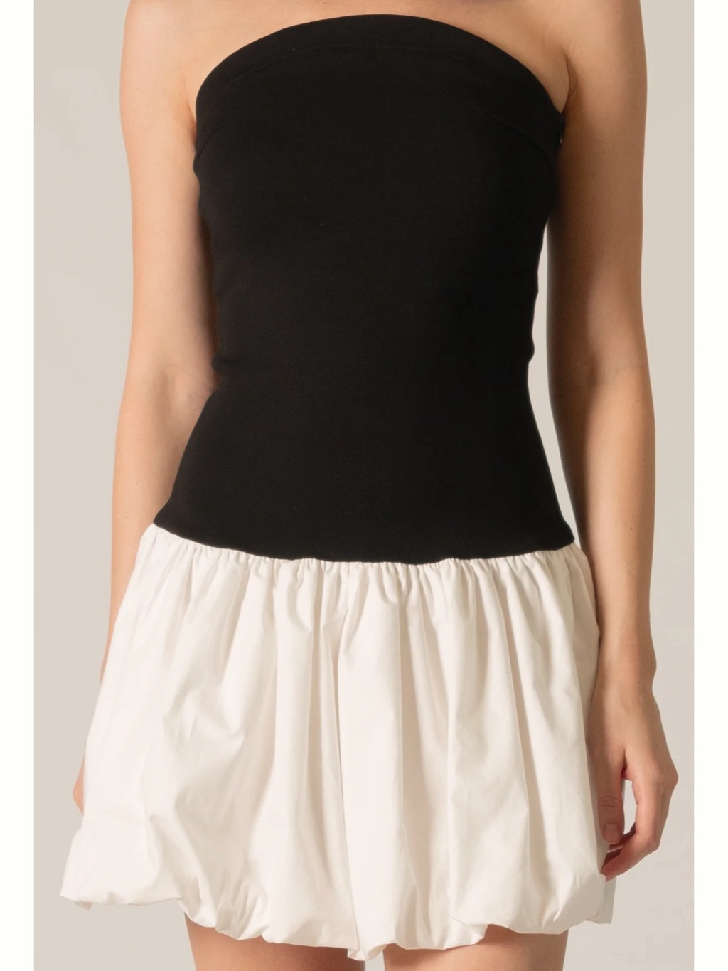 New With Hangtags - Strapless Poplin Contrast Mini Dress- Black And White